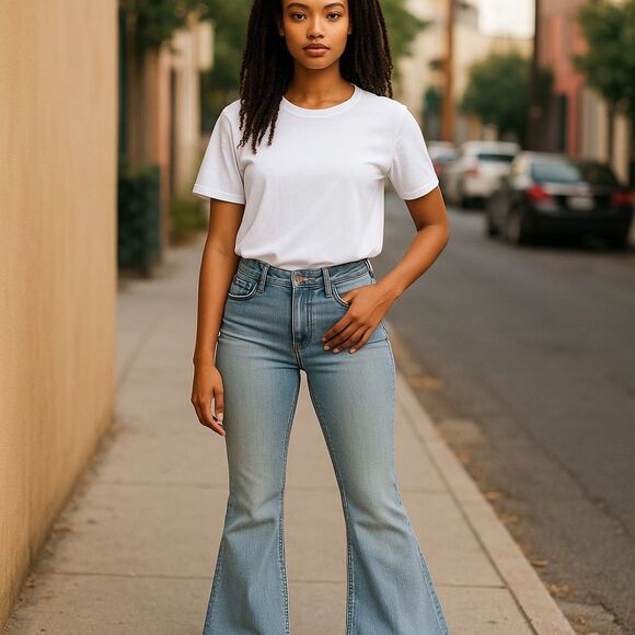 Vibrant Light Blue Flare Jeans - Picture 5 of 5